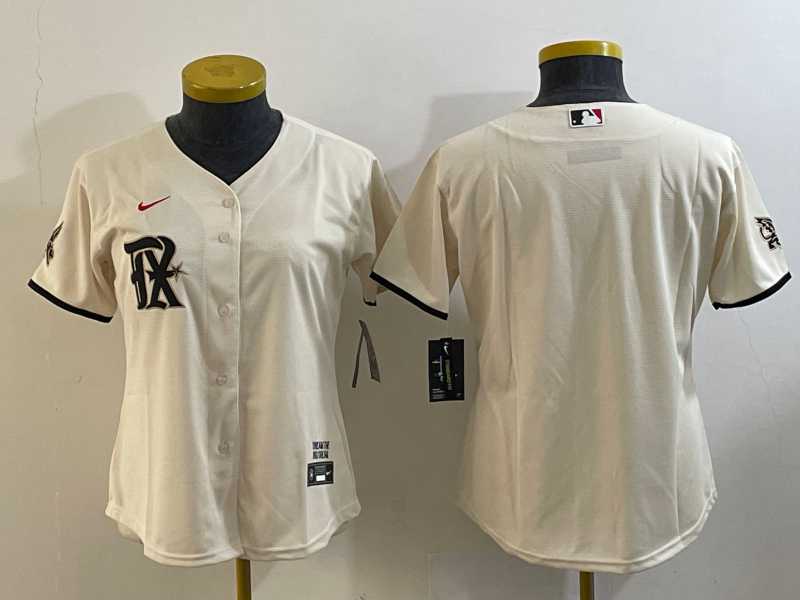 Women%27s Texas Rangers Blank Cream 2023 City Connect Stitched Baseball Jersey